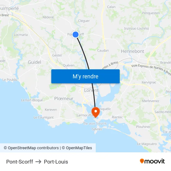 Pont-Scorff to Port-Louis map