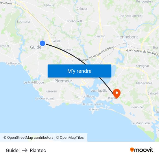Guidel to Riantec map