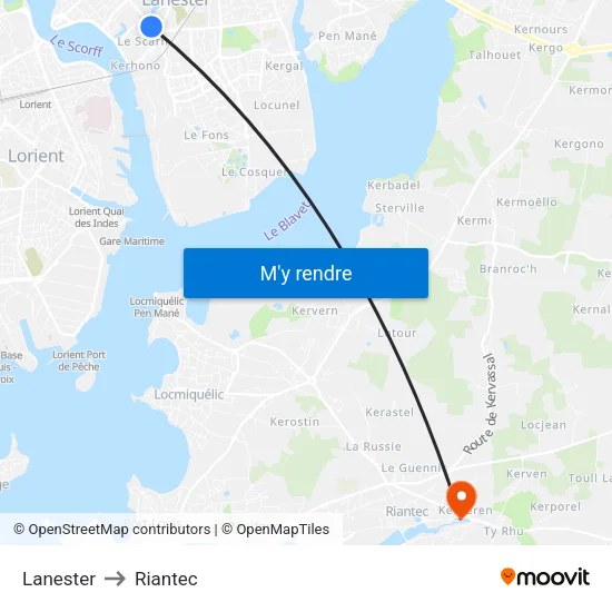 Lanester to Riantec map