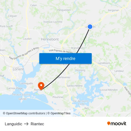 Languidic to Riantec map
