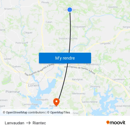 Lanvaudan to Riantec map