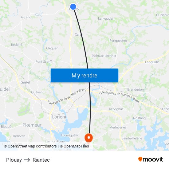 Plouay to Riantec map