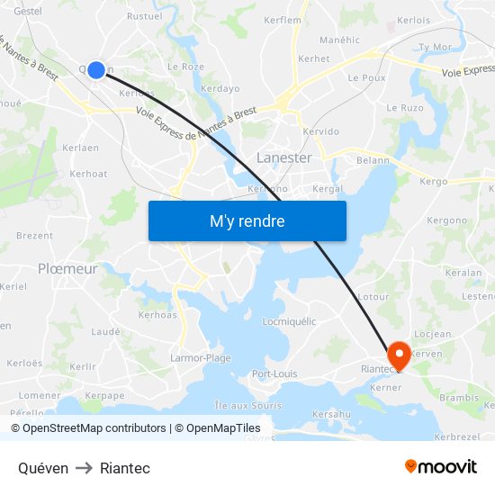 Quéven to Riantec map