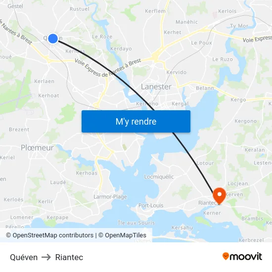 Quéven to Riantec map