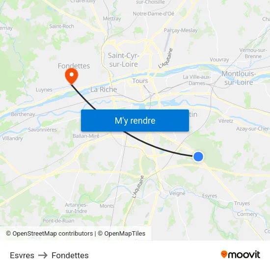 Esvres to Fondettes map