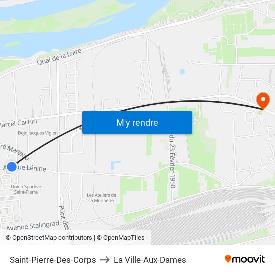 Saint-Pierre-Des-Corps to La Ville-Aux-Dames map