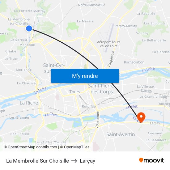 La Membrolle-Sur-Choisille to Larçay map