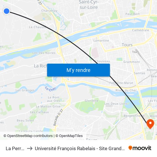 La Perrée to Université François Rabelais - Site Grandmont map