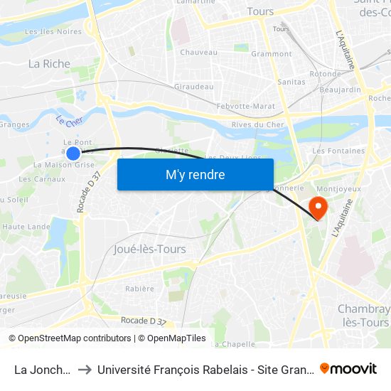 La Jonchère to Université François Rabelais - Site Grandmont map