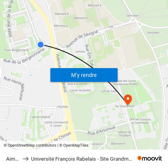 Aimée to Université François Rabelais - Site Grandmont map