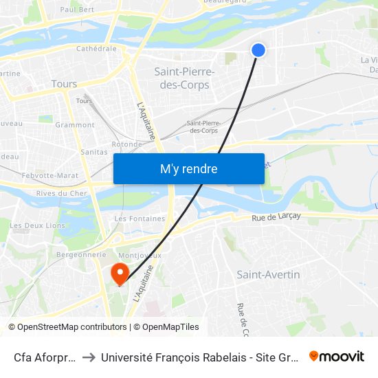 Cfa Aforproba to Université François Rabelais - Site Grandmont map