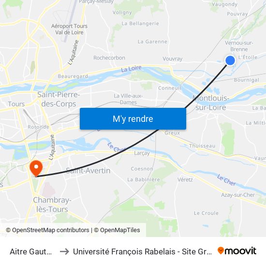Aitre Gauthiers to Université François Rabelais - Site Grandmont map