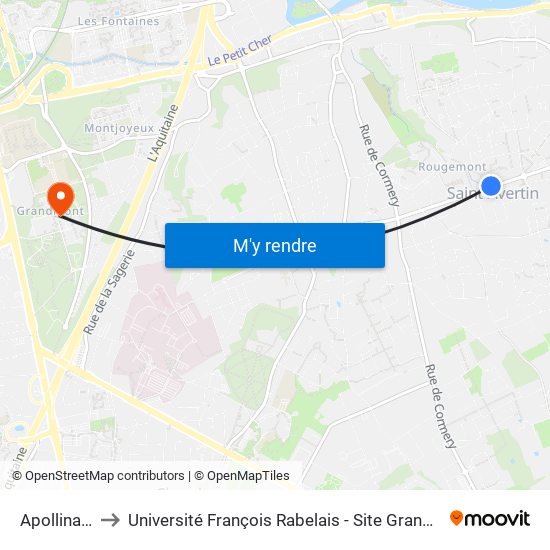 Apollinaire to Université François Rabelais - Site Grandmont map