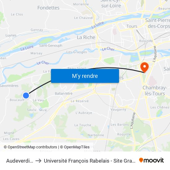 Audeverdière to Université François Rabelais - Site Grandmont map