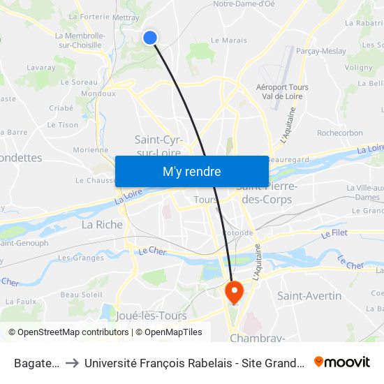 Bagatelle to Université François Rabelais - Site Grandmont map