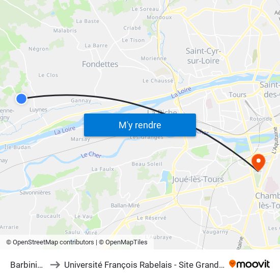 Barbinière to Université François Rabelais - Site Grandmont map