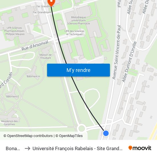 Bonamy to Université François Rabelais - Site Grandmont map