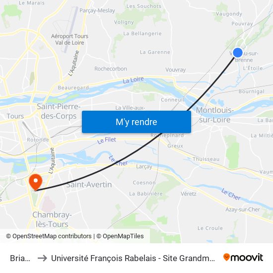 Briand to Université François Rabelais - Site Grandmont map