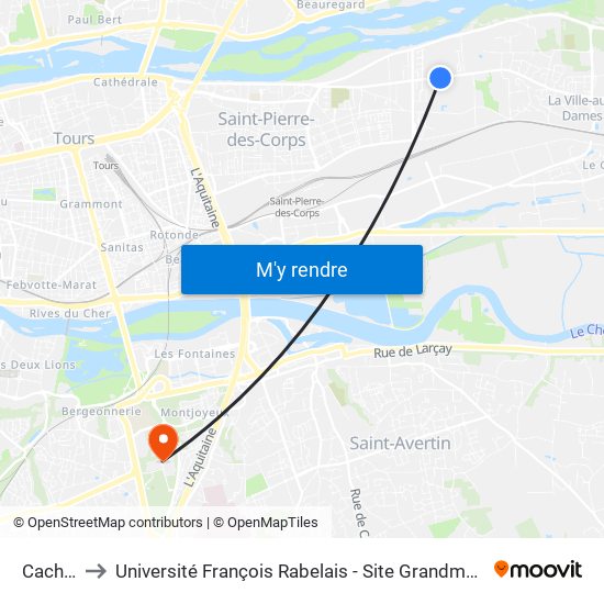 Cachin to Université François Rabelais - Site Grandmont map