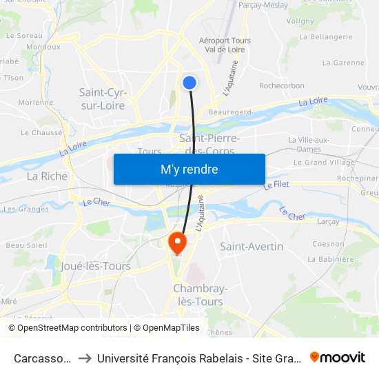 Carcassonne to Université François Rabelais - Site Grandmont map