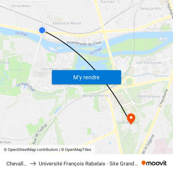 Chevallier to Université François Rabelais - Site Grandmont map