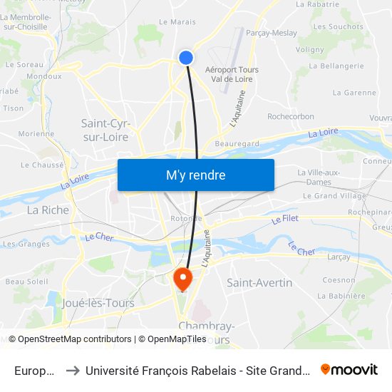 Europarc to Université François Rabelais - Site Grandmont map