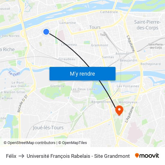 Félix to Université François Rabelais - Site Grandmont map