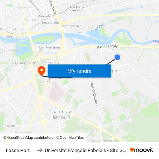 Fosse Poitevine to Université François Rabelais - Site Grandmont map