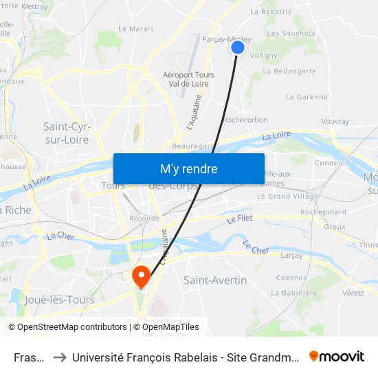 Frasne to Université François Rabelais - Site Grandmont map