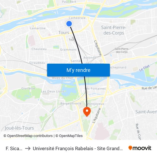 F. Sicard to Université François Rabelais - Site Grandmont map