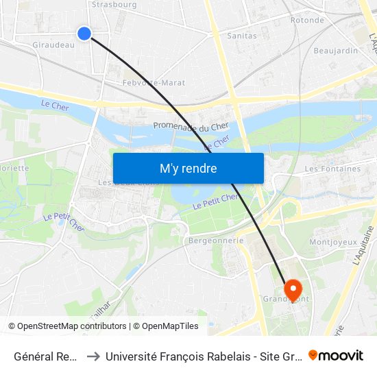 Général Renault to Université François Rabelais - Site Grandmont map