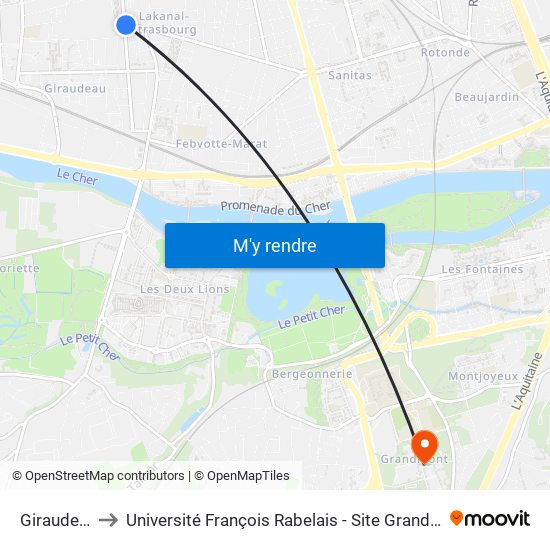 Giraudeau to Université François Rabelais - Site Grandmont map