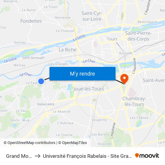 Grand Moulin to Université François Rabelais - Site Grandmont map