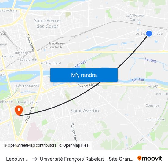 Lecouvreur to Université François Rabelais - Site Grandmont map