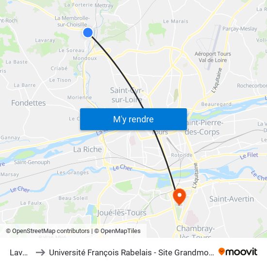 Lavoir to Université François Rabelais - Site Grandmont map