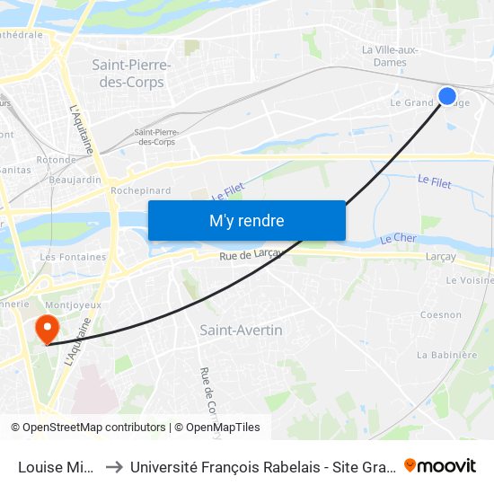 Louise Michel to Université François Rabelais - Site Grandmont map