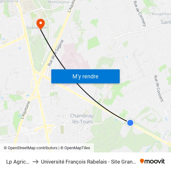 Lp Agricole to Université François Rabelais - Site Grandmont map