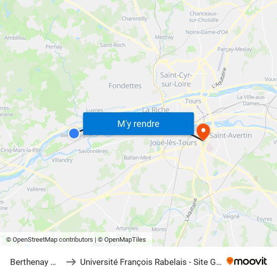 Berthenay Mairie to Université François Rabelais - Site Grandmont map