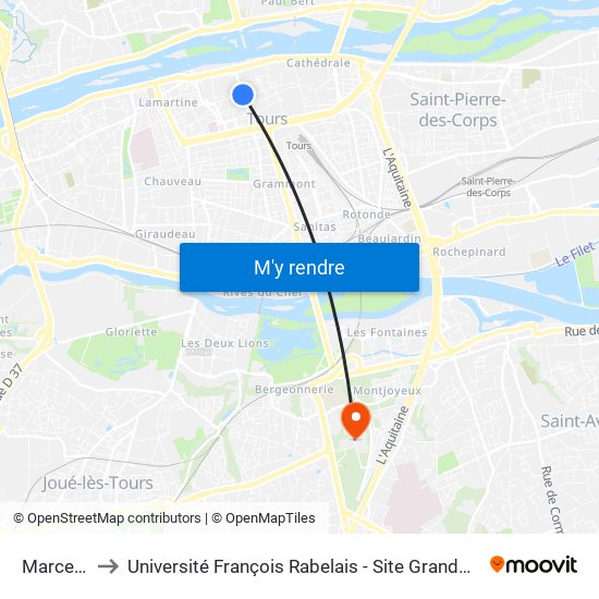 Marceau to Université François Rabelais - Site Grandmont map