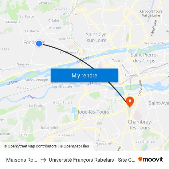 Maisons Rouges to Université François Rabelais - Site Grandmont map