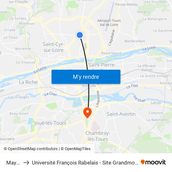Mayer to Université François Rabelais - Site Grandmont map