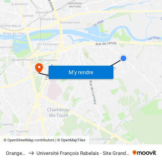 Orangerie to Université François Rabelais - Site Grandmont map