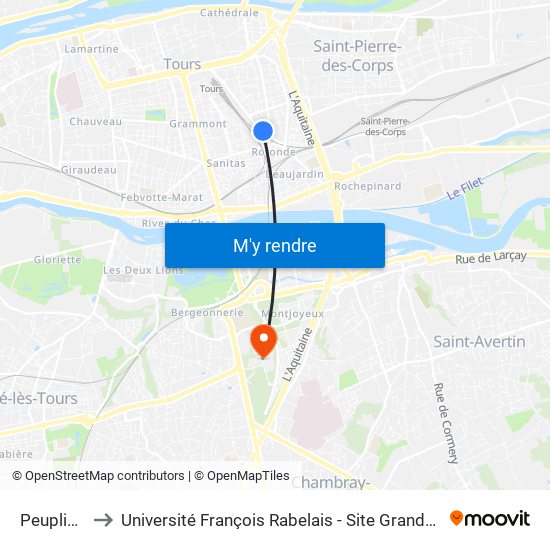 Peupliers to Université François Rabelais - Site Grandmont map