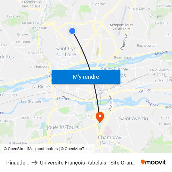 Pinauderie to Université François Rabelais - Site Grandmont map