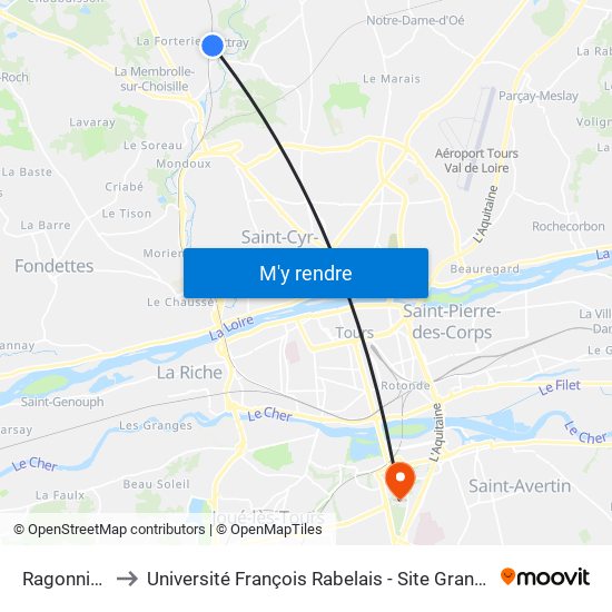 Ragonnière to Université François Rabelais - Site Grandmont map