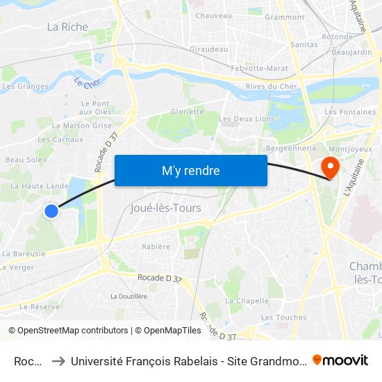 Roche to Université François Rabelais - Site Grandmont map