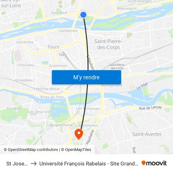 St Joseph to Université François Rabelais - Site Grandmont map