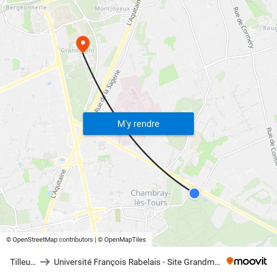 Tilleuls to Université François Rabelais - Site Grandmont map