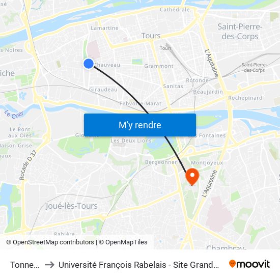 Tonnellé to Université François Rabelais - Site Grandmont map