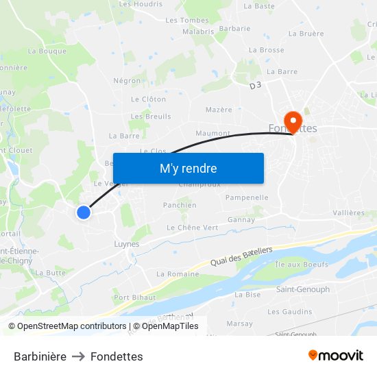 Barbinière to Fondettes map